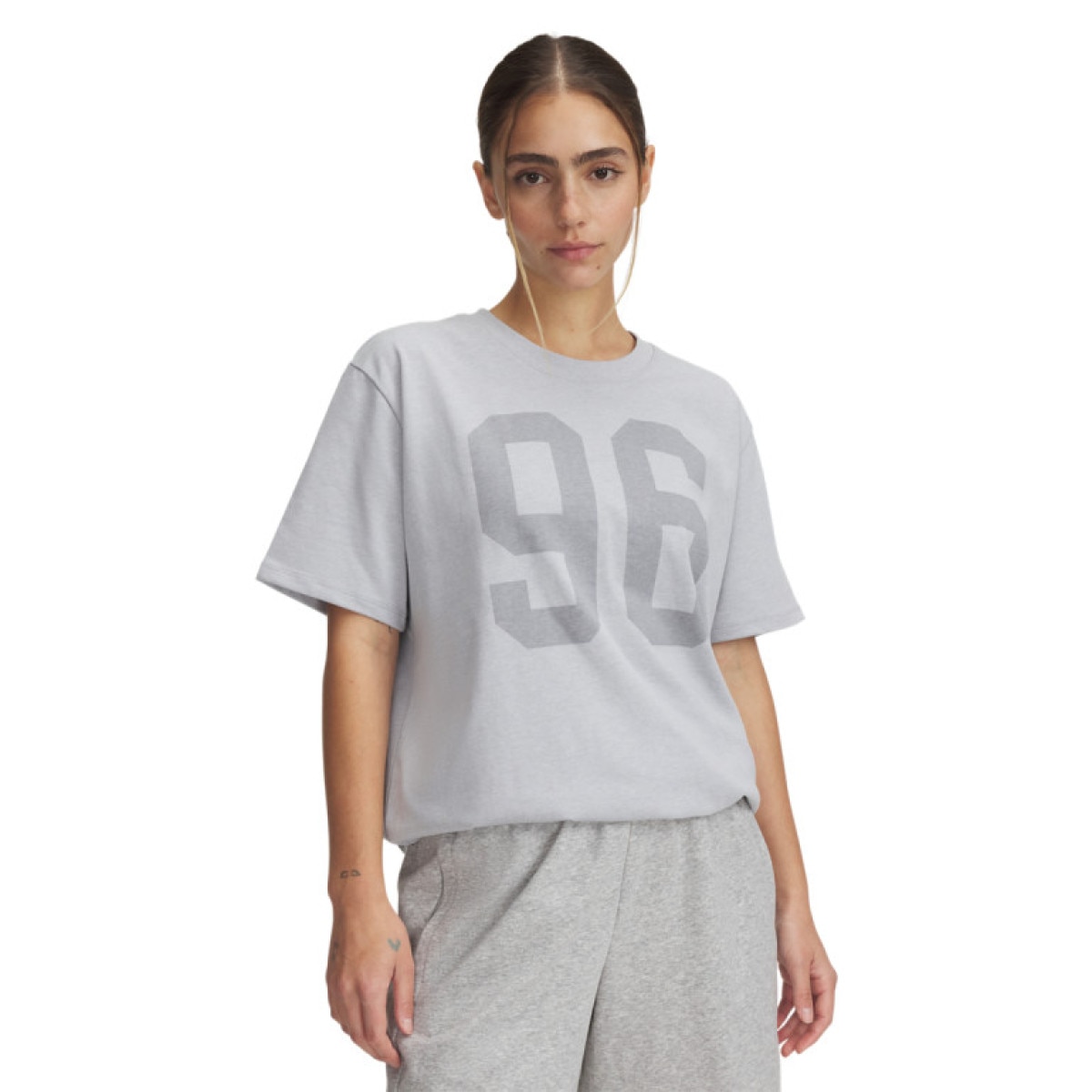Damski t-shirt z nadrukiem Under Armour UA HWT OS 96 SS - szary