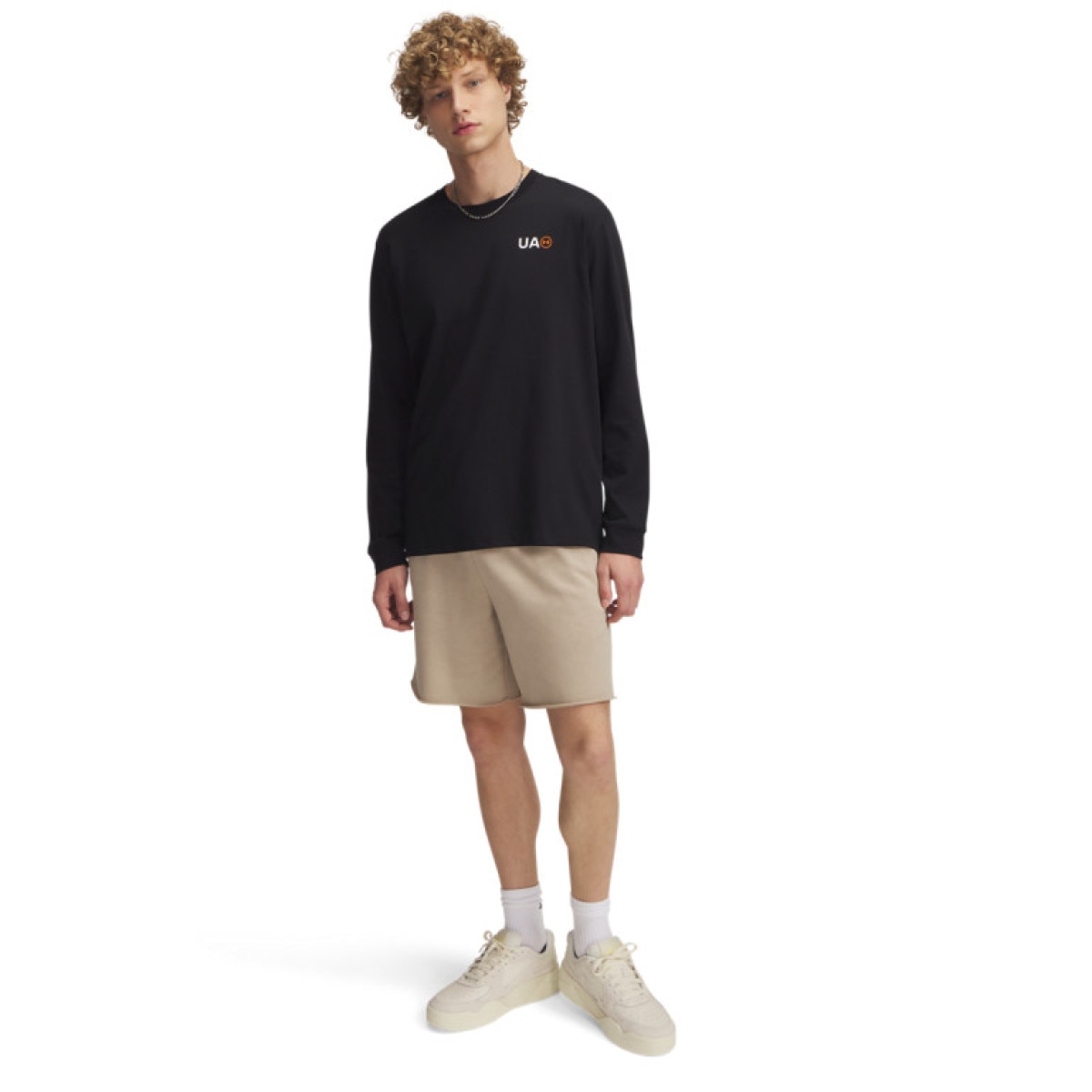 Męskie spodenki dresowe Under Armour UA Rival Terry Logo 8 in Short - beżowe