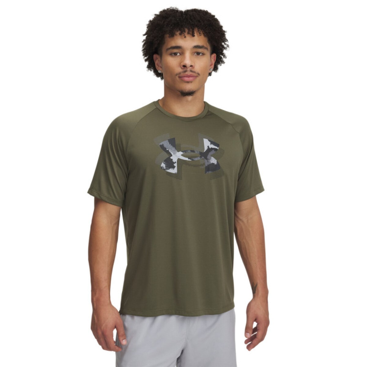 Męska koszulka treningowa Under Armour UA M Tech Print Fill SS - oliwkowa/khaki