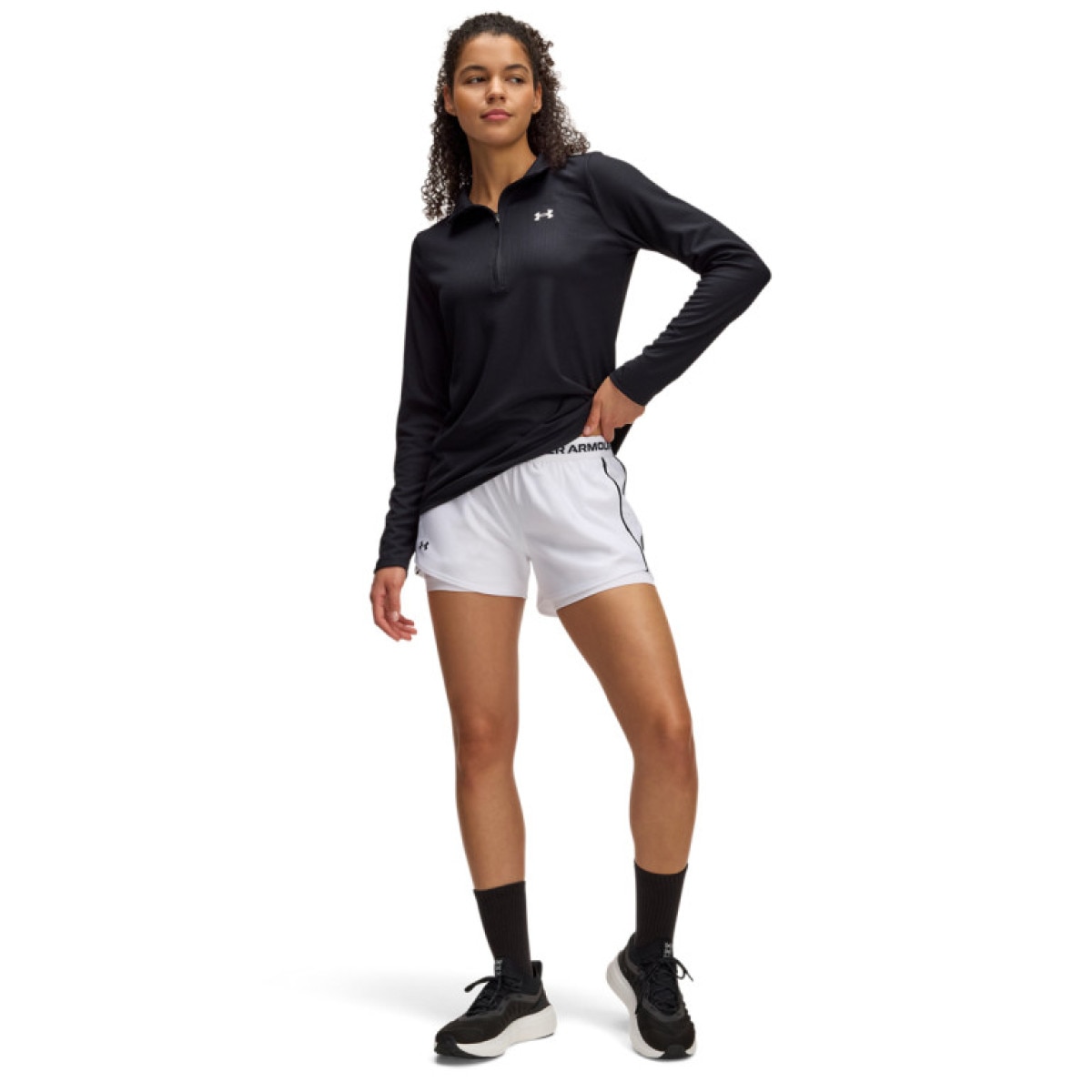 Damskie spodenki treningowe Under Armour Tech Play Up 2in1 Shorts - białe