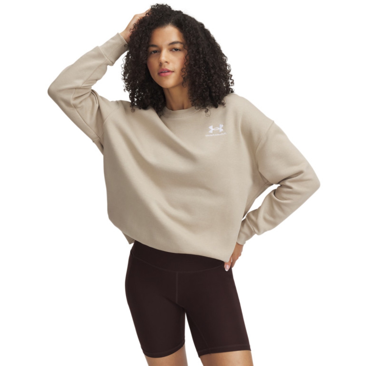 Damska bluza dresowa nierozpinana bez kaptura Under Armour UA Icon Fleece OS Crew - beżowa