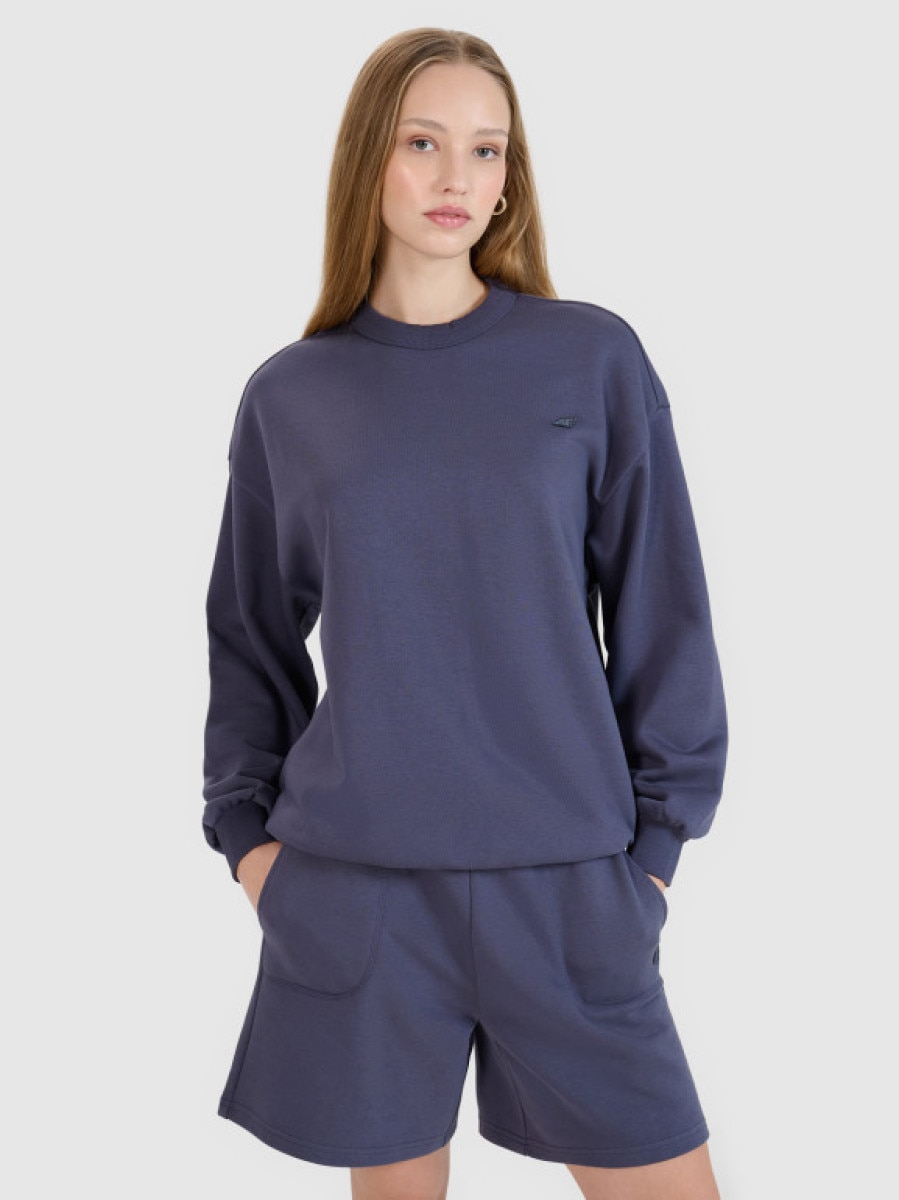 Bluza dresowa nierozpinana bez kaptura uniseks 4F 4FWSS25TSWSU1546 - granatowa