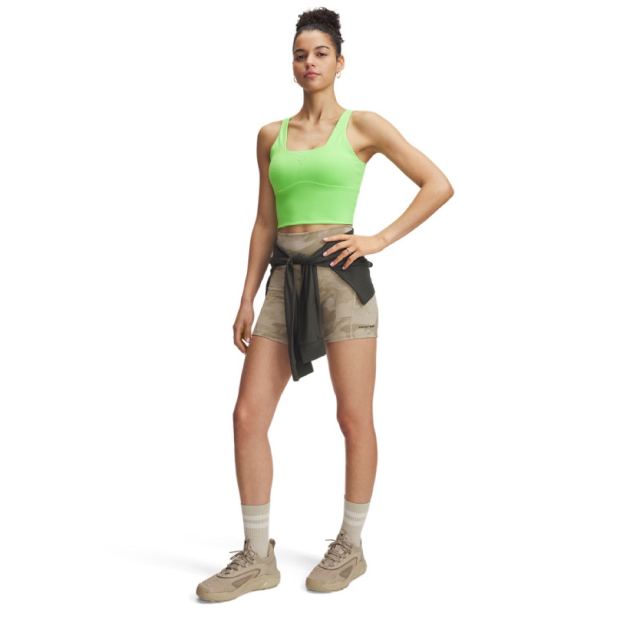 Damskie spodenki treningowe Under Armour Project Rock Middy Short - beżowe