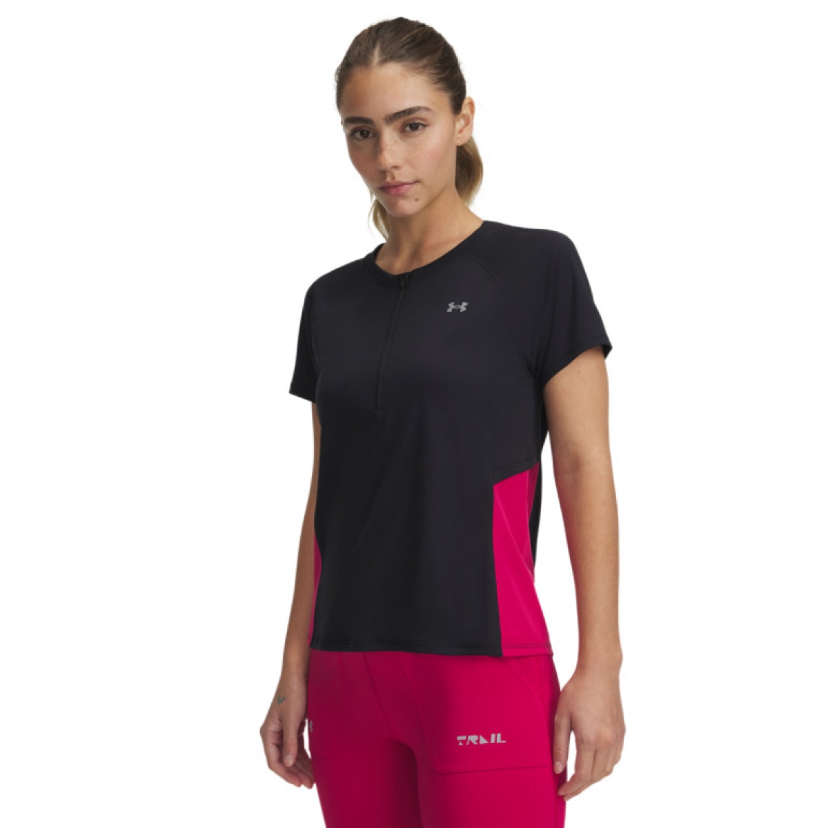 Damska koszulka do biegania Under Armour UA Trail Run Zip SS - czarna