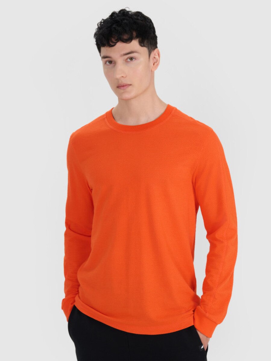 Męski longsleeve basic 4F 4FRSS25TLONM518 - pomarańczowy