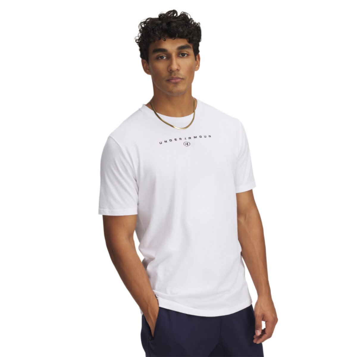 Męski t-shirt z nadrukiem Under Armour UA M Stacked Logo SS - biały
