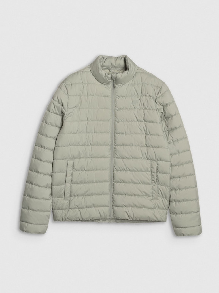 Męska kurtka puchowa pikowana 4F 4FWSS25TDJAM538 - oliwkowa