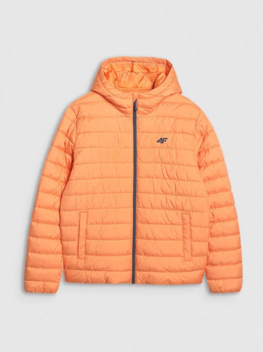 Męska kurtka puchowa pikowana 4F 4FWSS25TDJAM539 - pomarańczowa