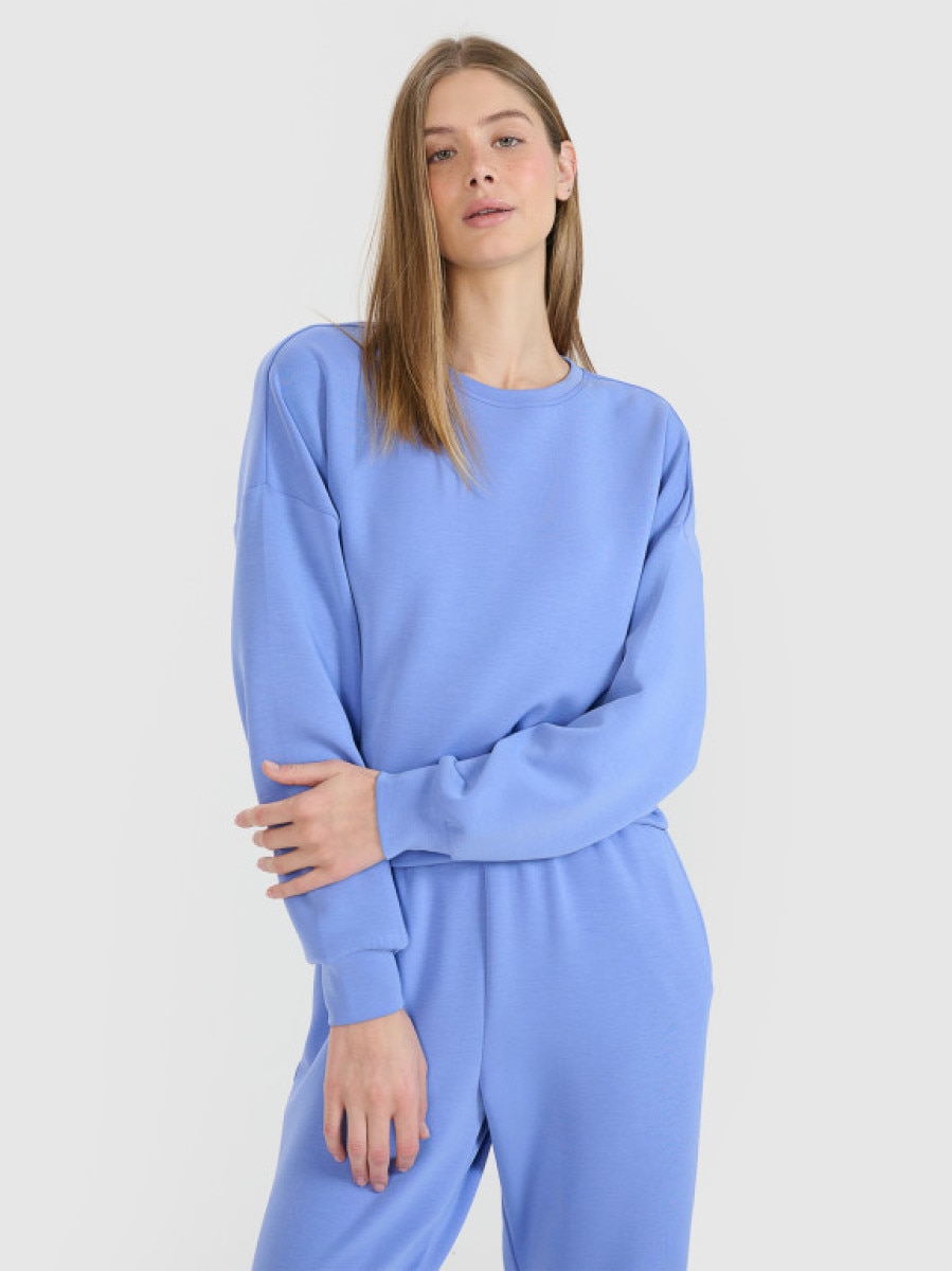 Damska bluza dresowa nierozpinana bez kaptura 4F 4FWSS25TSWSF1576 - niebieska