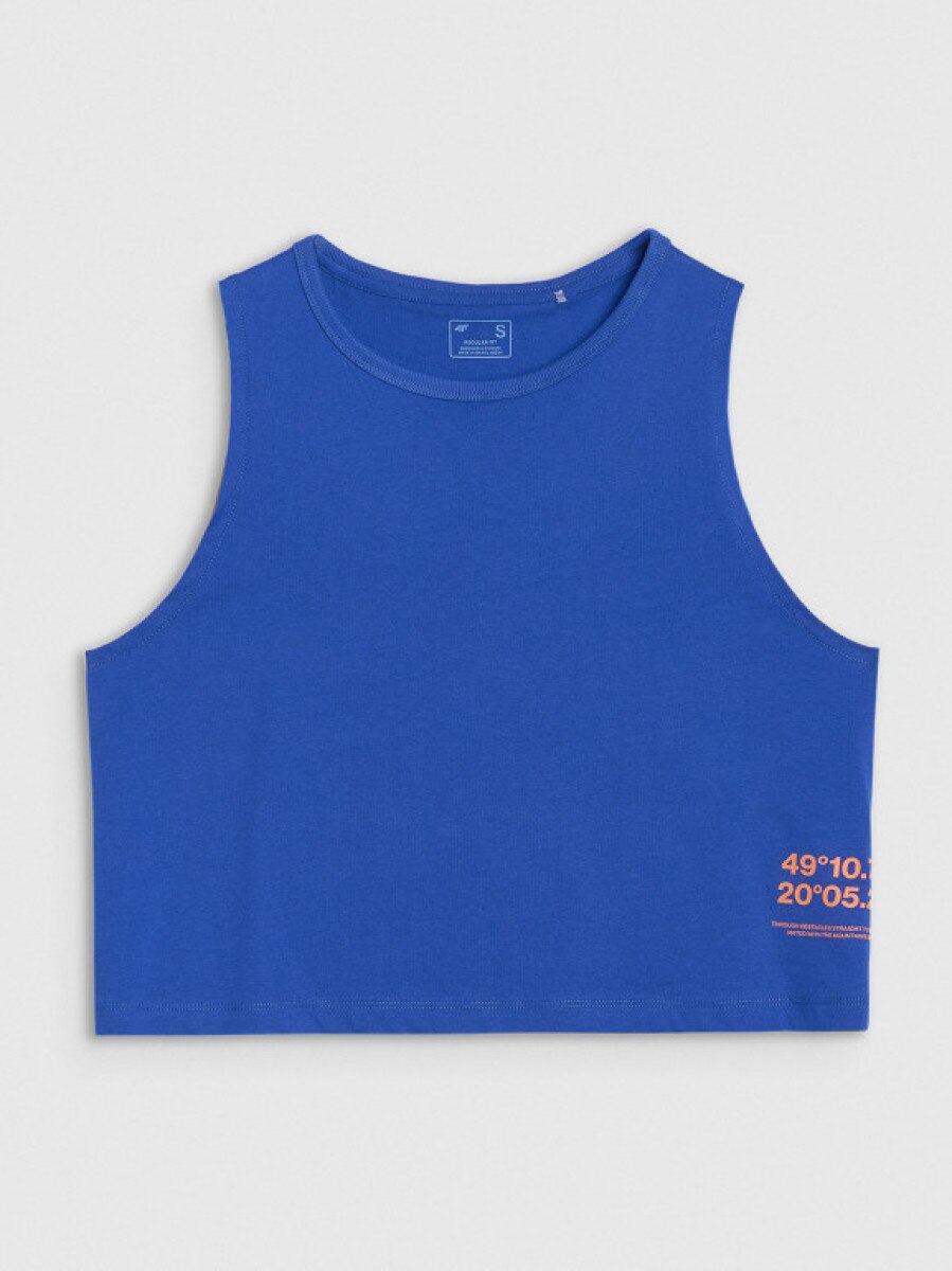 Damski top z nadrukiem 4F 4FWSS25TSLEF157 - niebieski