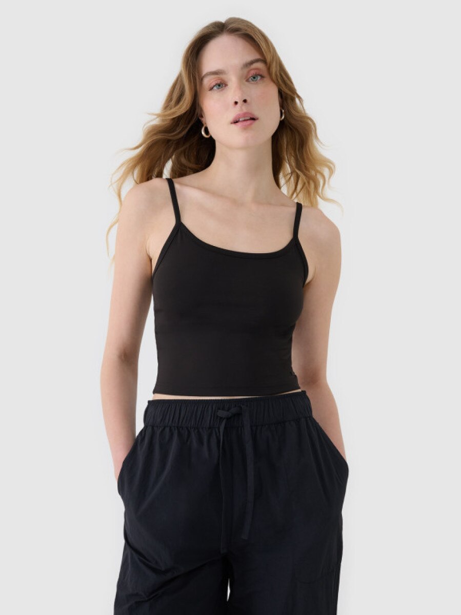 Damski crop-top na ramiączkach 4F 4FWSS25TSLEF127 - czarny