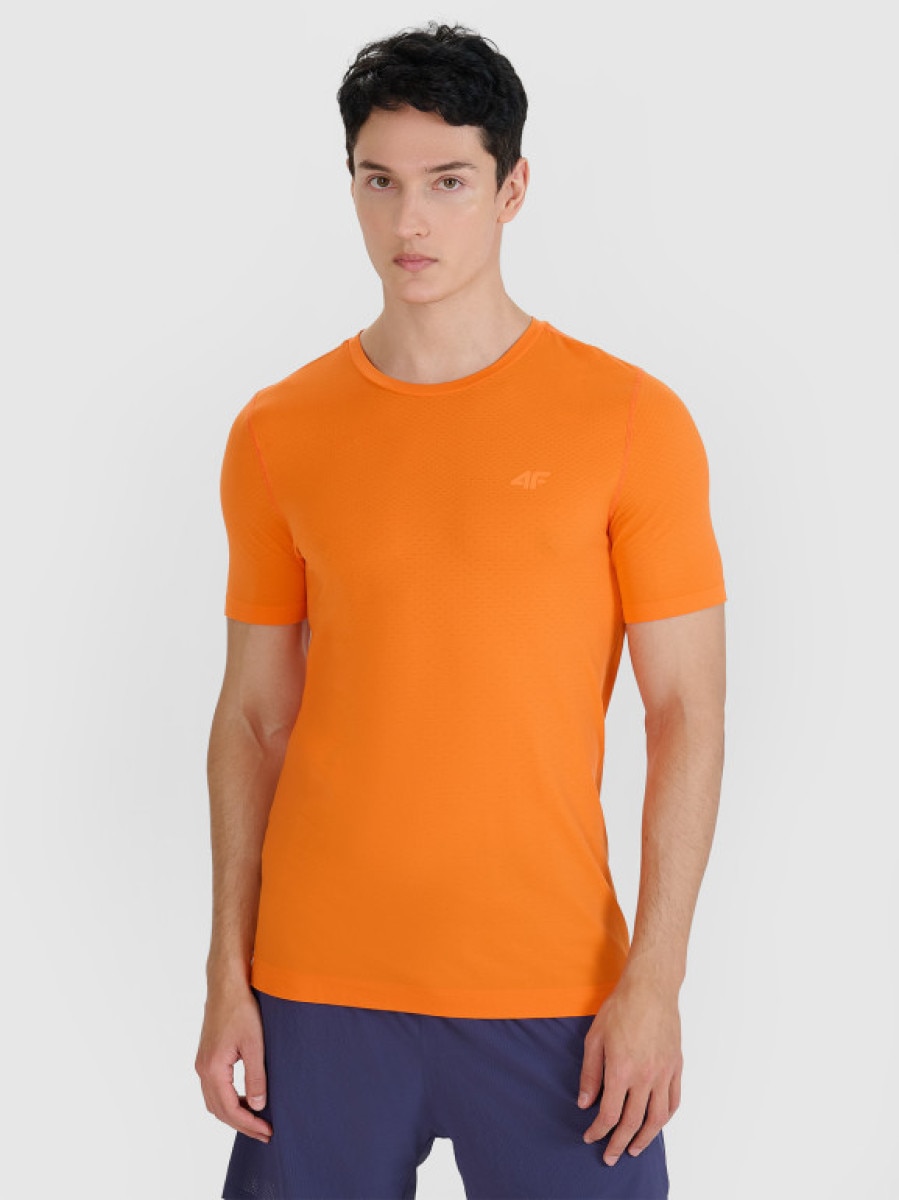 Męska koszulka do biegania 4F 4FWSS25TFTSM1262  - pomarańczowa