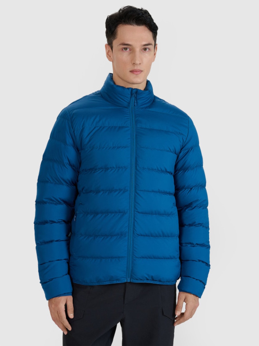 Męska kurtka pikowana z puchem naturalnym 4F 4FWSS25TDJAM541 - niebieska