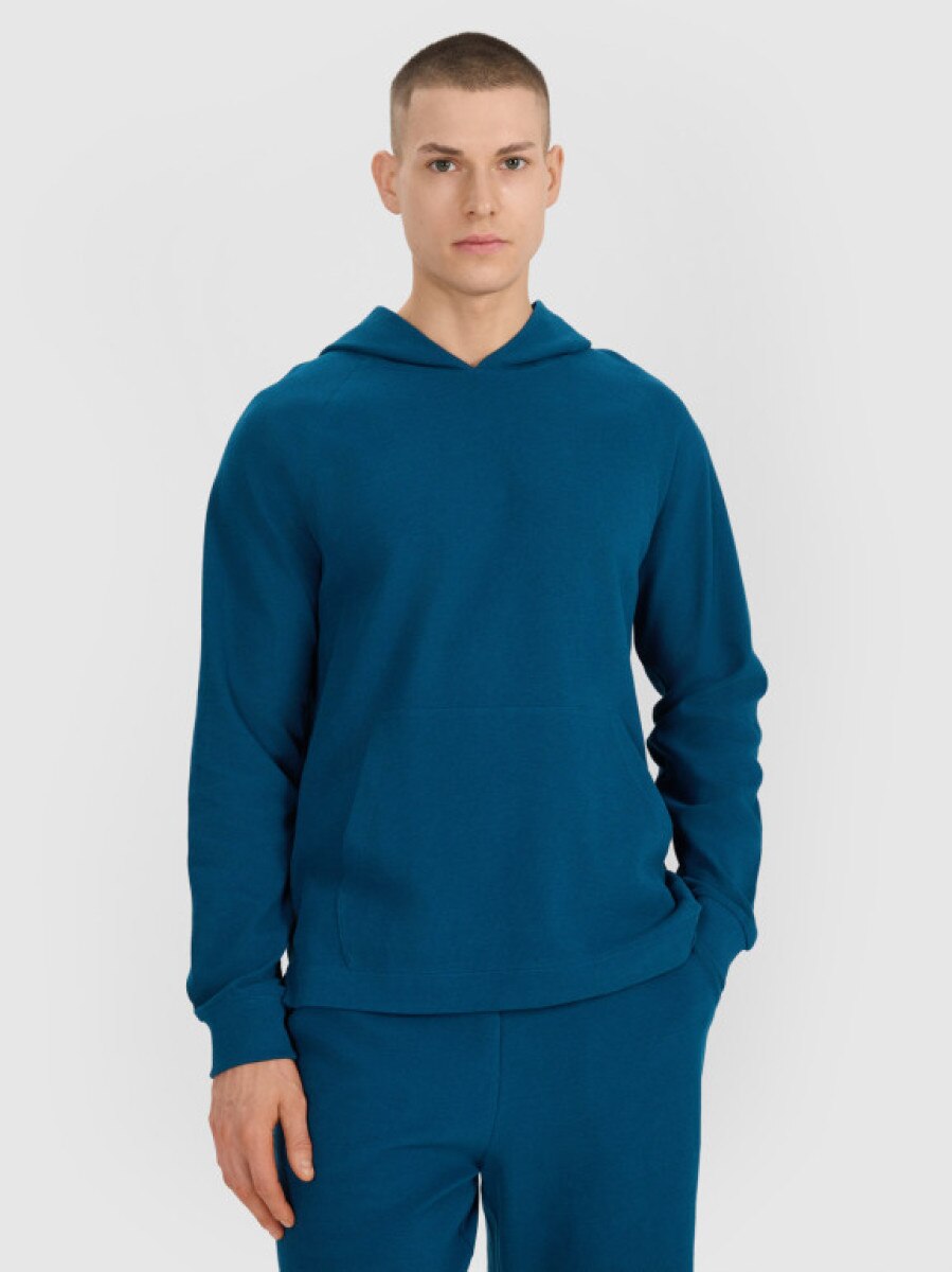 Męska bluza dresowa nierozpinana z kapturem 4F 4FWSS25TSWSM1558 - turkusowa