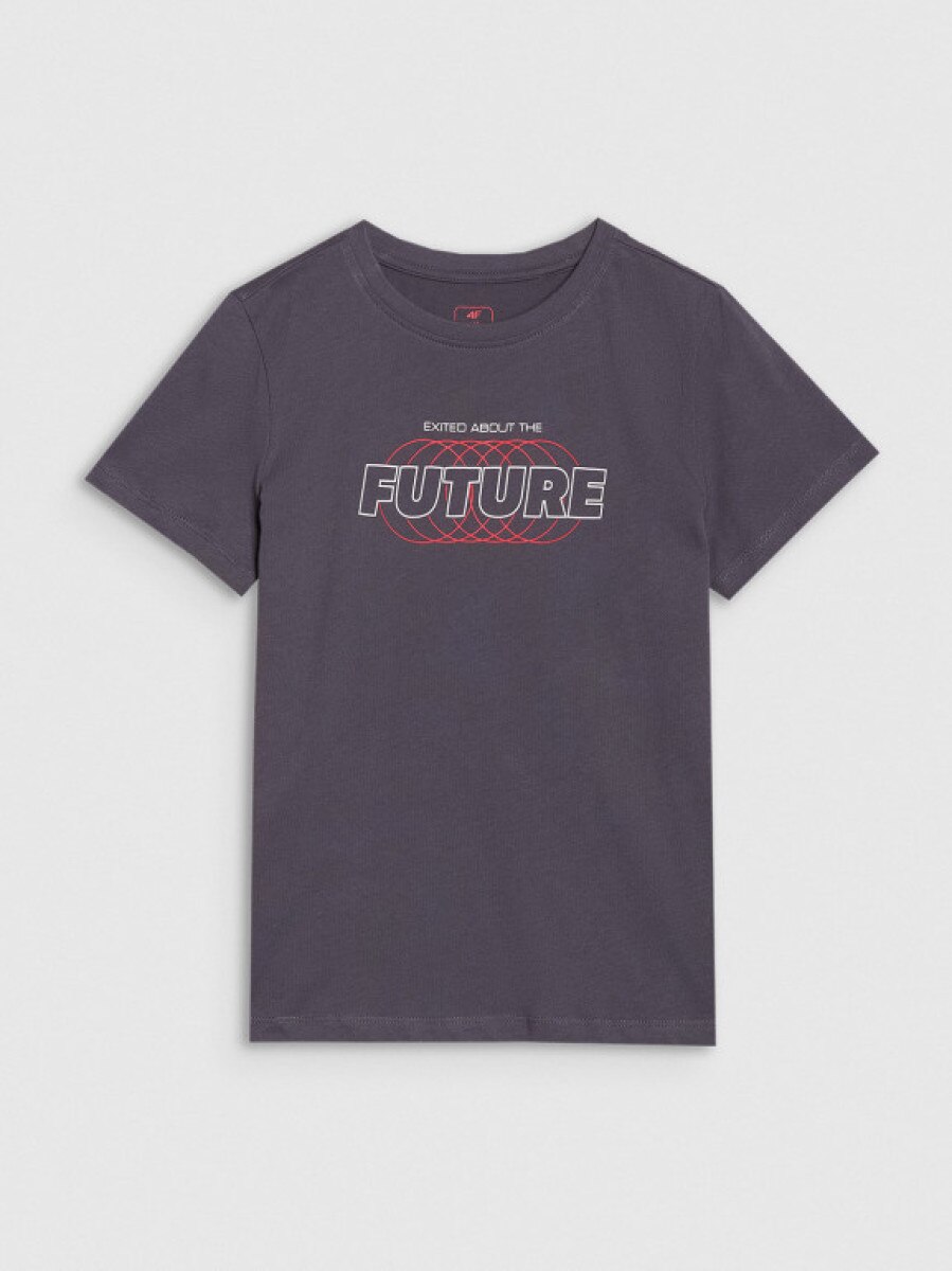 Chłopięcy t-shirt z nadrukiem 4F 4FJRSS25TTSHM2820 - szary