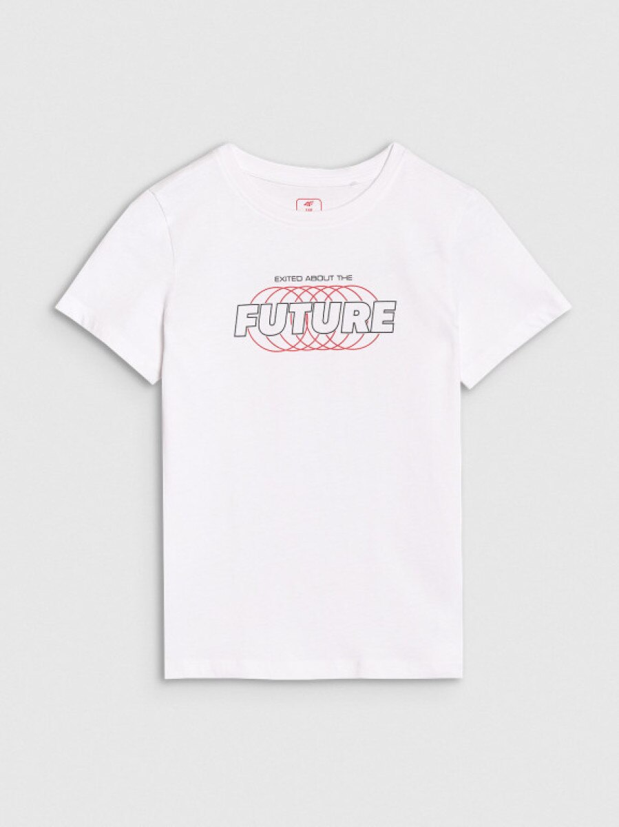 Chłopięcy t-shirt z nadrukiem 4F 4FJRSS25TTSHM2820 - biały