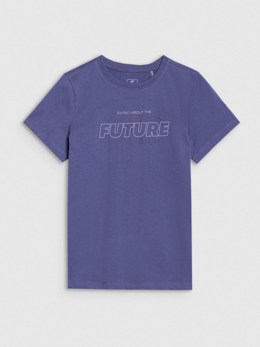 Chłopięcy t-shirt z nadrukiem 4F 4FJRSS25TTSHM2820 - fioletowy