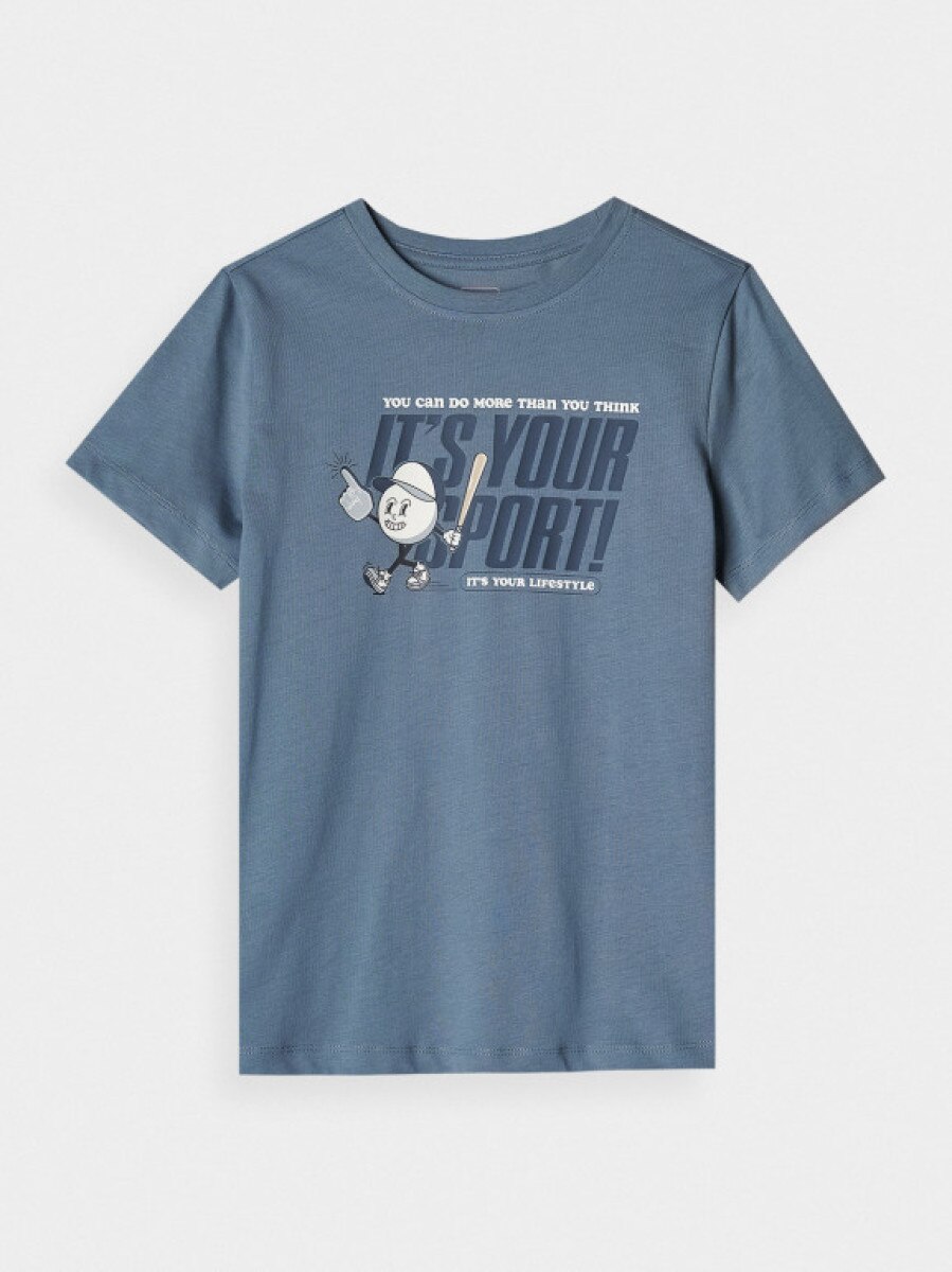 Chłopięcy t-shirt z nadrukiem 4F 4FJRSS25TTSHM2568 - niebieski