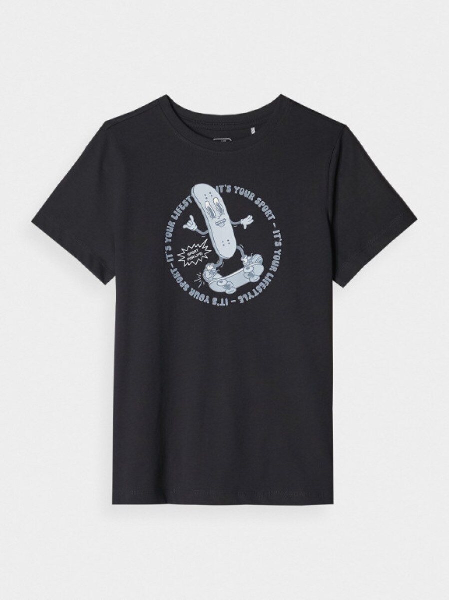 Chłopięcy t-shirt z nadrukiem 4F 4FJRSS25TTSHM2566 - czarny