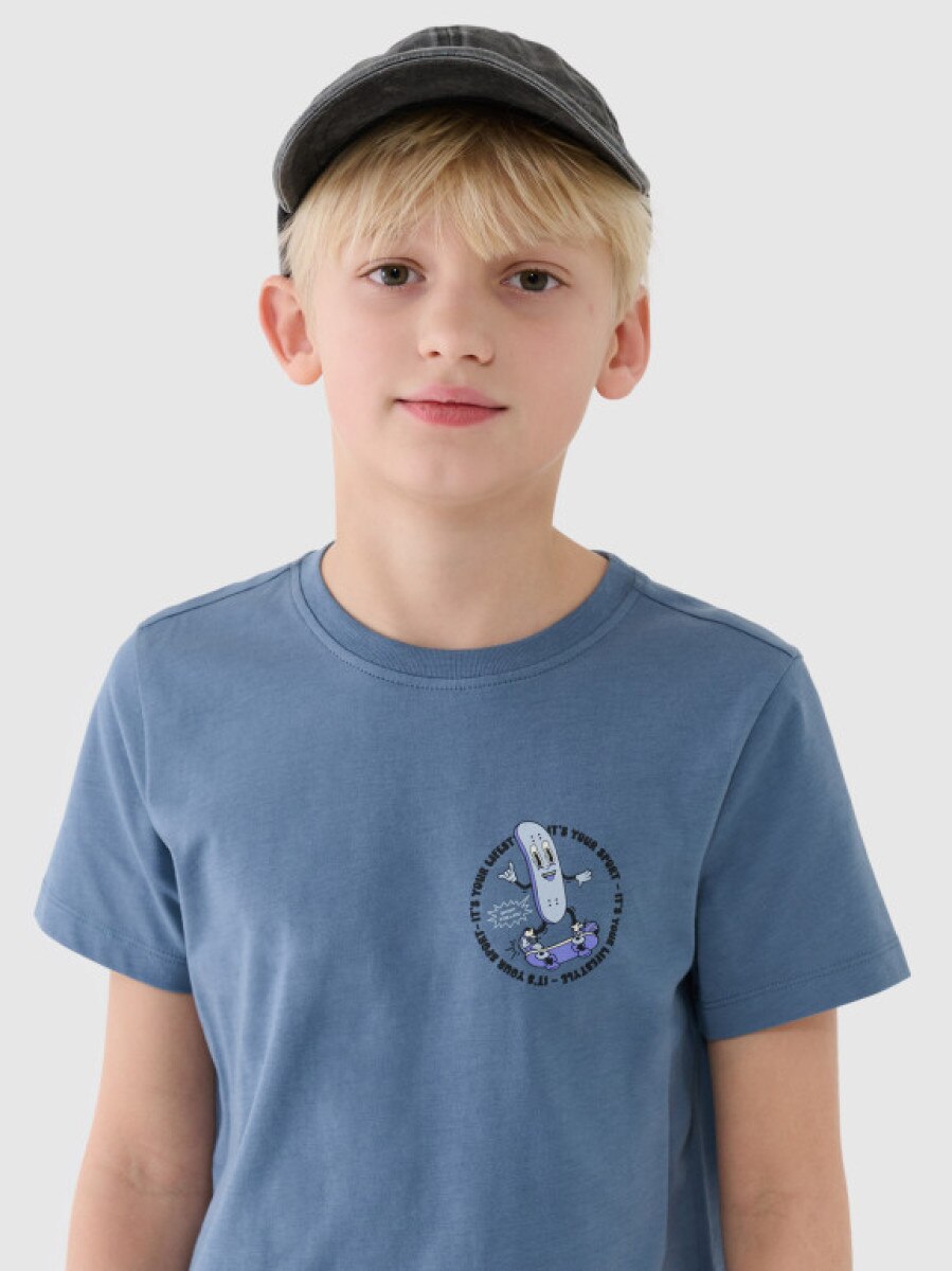 Chłopięcy t-shirt z nadrukiem 4F 4FJRSS25TTSHM2565 - niebieski