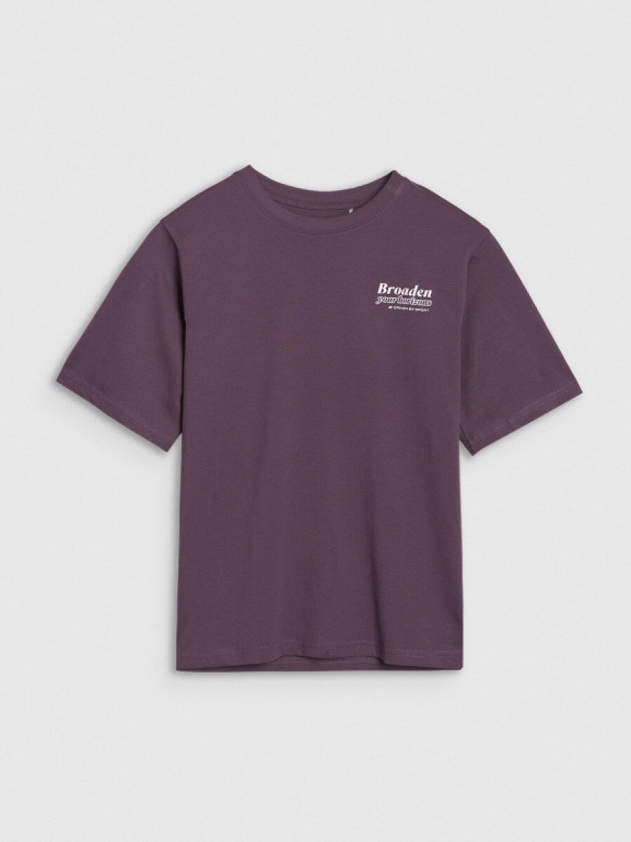 Dziewczęcy t-shirt oversize z nadrukiem 4F 4FJRSS25TTSHF2586 - fioletowy