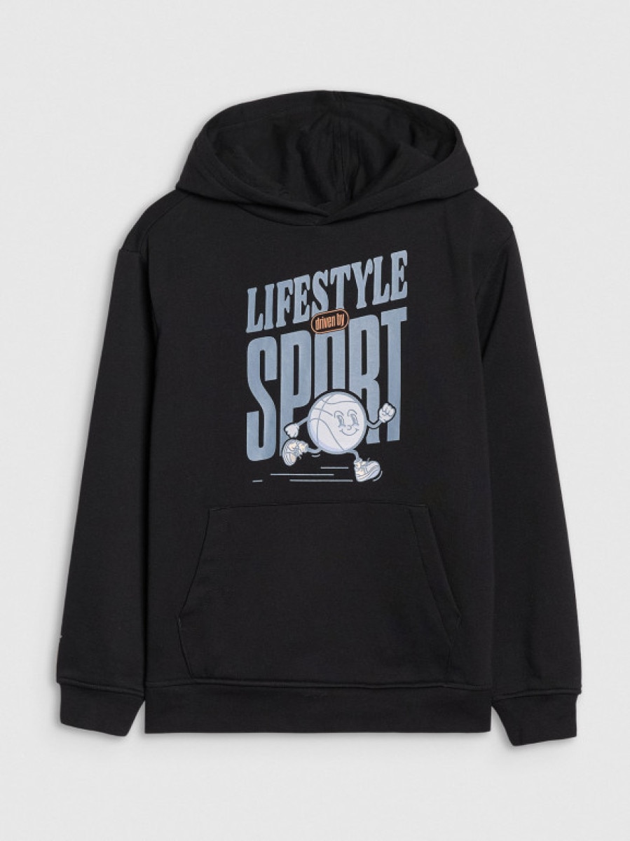 Chłopięca bluza dresowa nierozpinana z kapturem 4F 4FJRSS25TSWSM2041 -  czarna