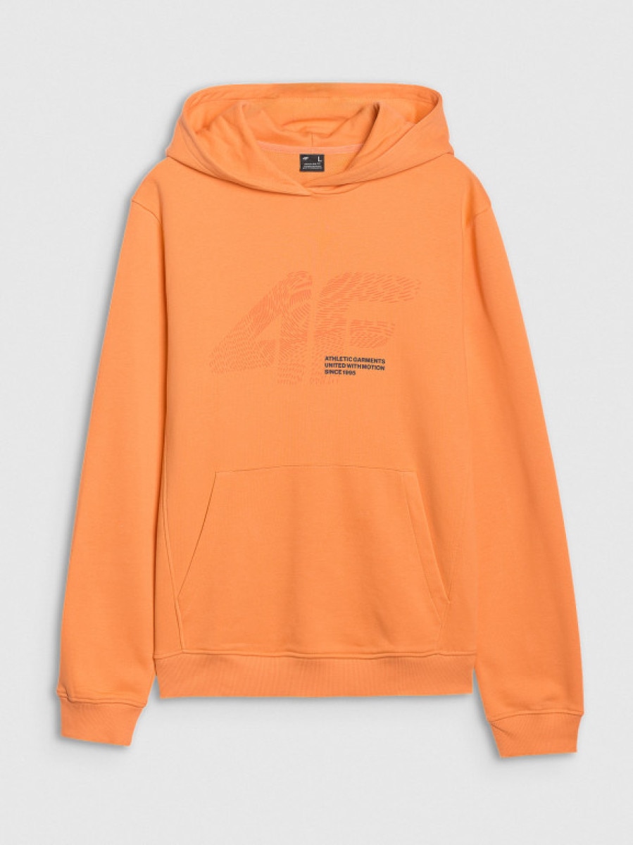 Męska bluza dresowa nierozpinana z kapturem 4F 4FWSS25TSWSM1585 - pomarańczowa