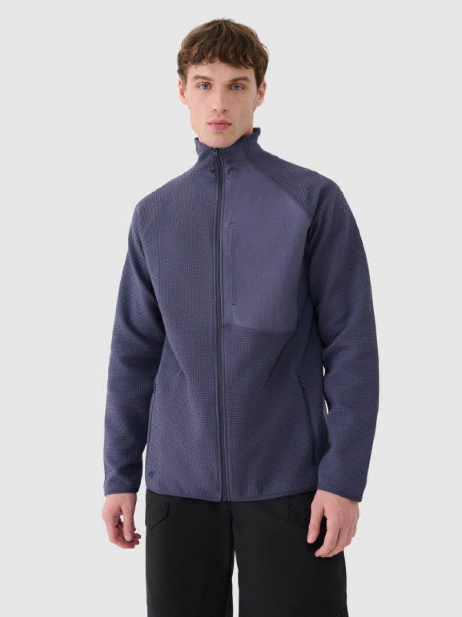Męska bluza ze stójką rozpinana bez kaptura 4F 4FWSS25TSWSM1751 - granatowa