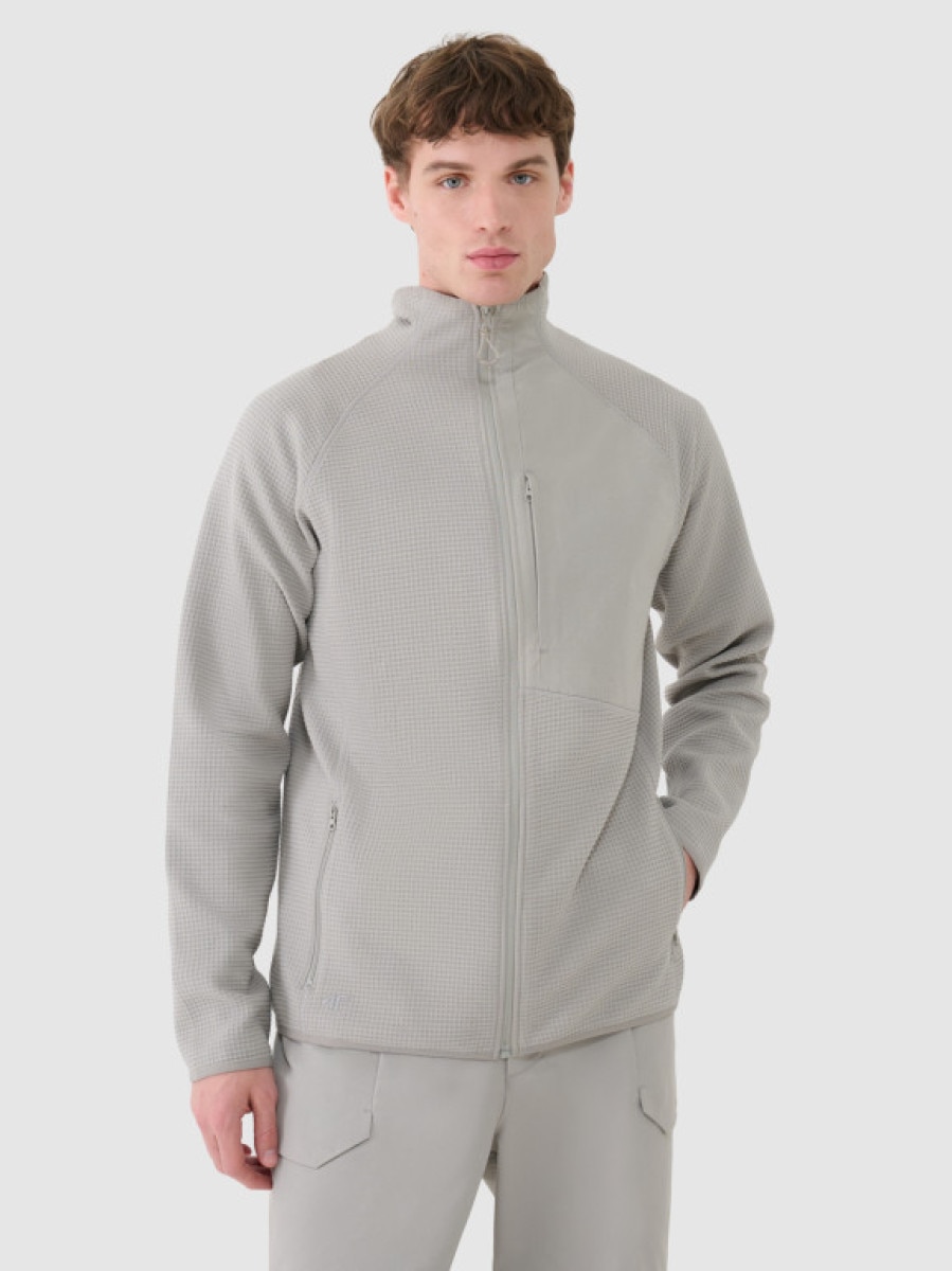 Męska bluza ze stójką rozpinana bez kaptura 4F 4FWSS25TSWSM1751 - szara