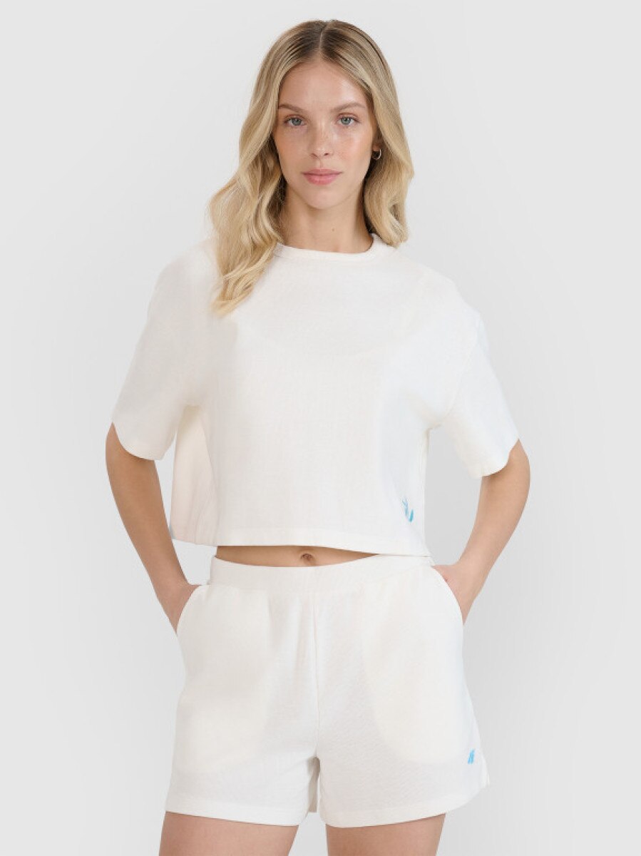 Damski t-shirt crop top 4F 4FWSS25TTSHF1977 - biały