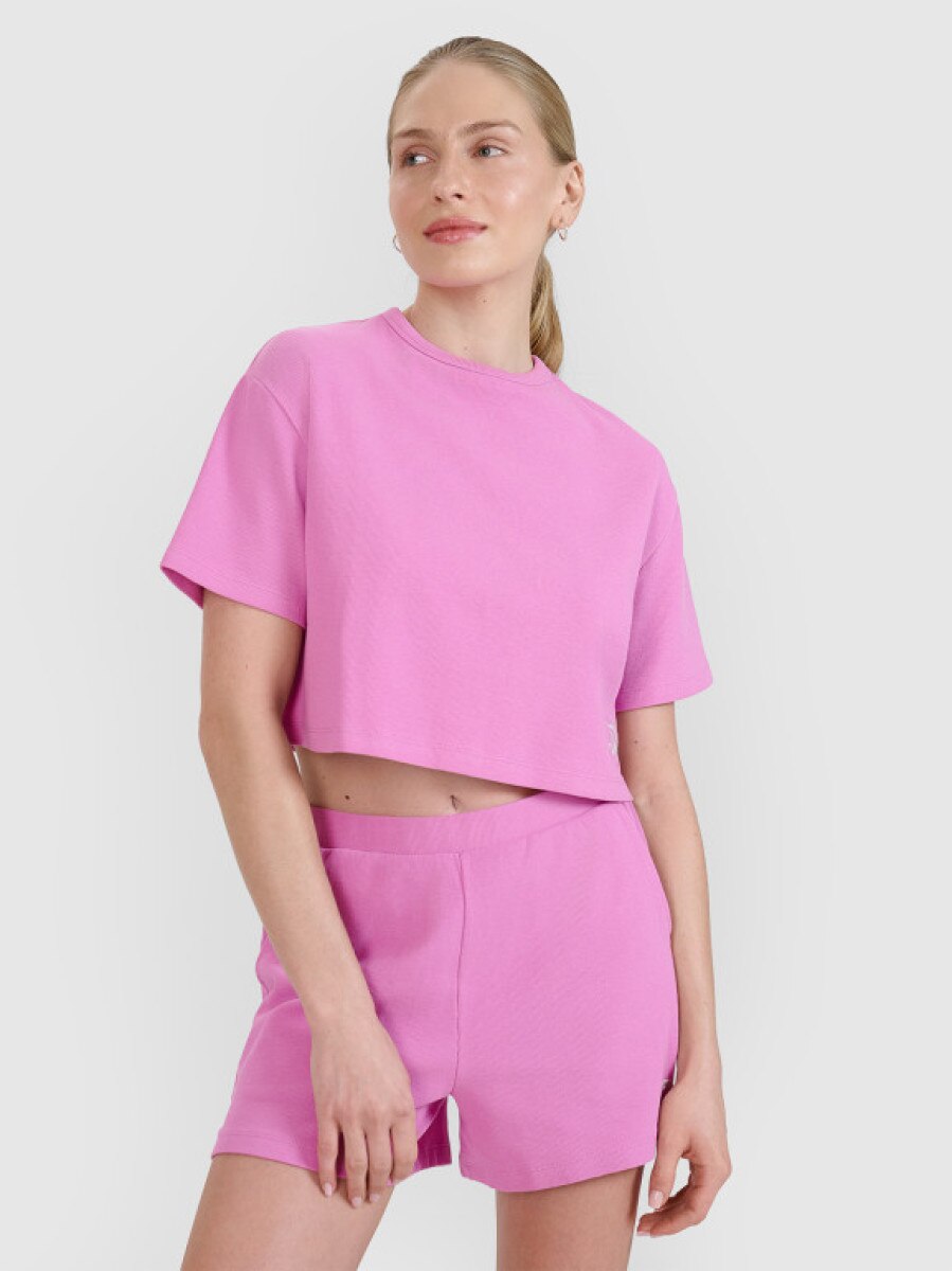 Damski t-shirt crop top 4F 4FWSS25TTSHF1977 - różowy