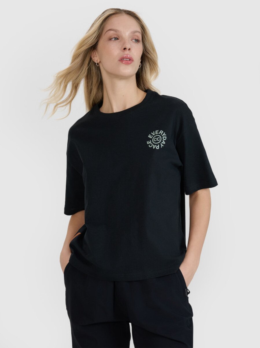 Damski t-shirt z nadrukiem oversize 4F 4FWSS25TTSHF1993 - czarny