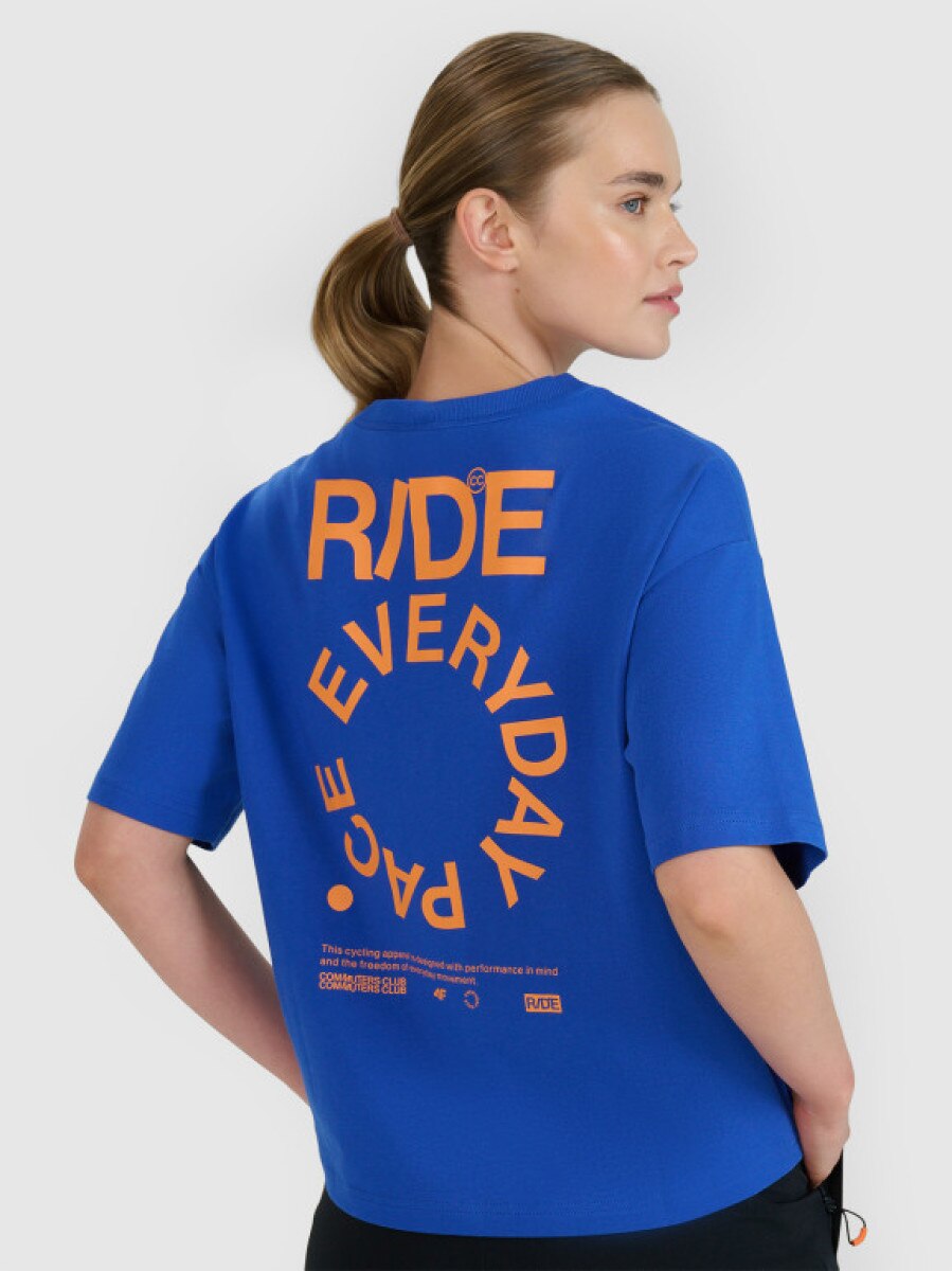 Damski t-shirt z nadrukiem oversize 4F 4FWSS25TTSHF1993 - niebieski