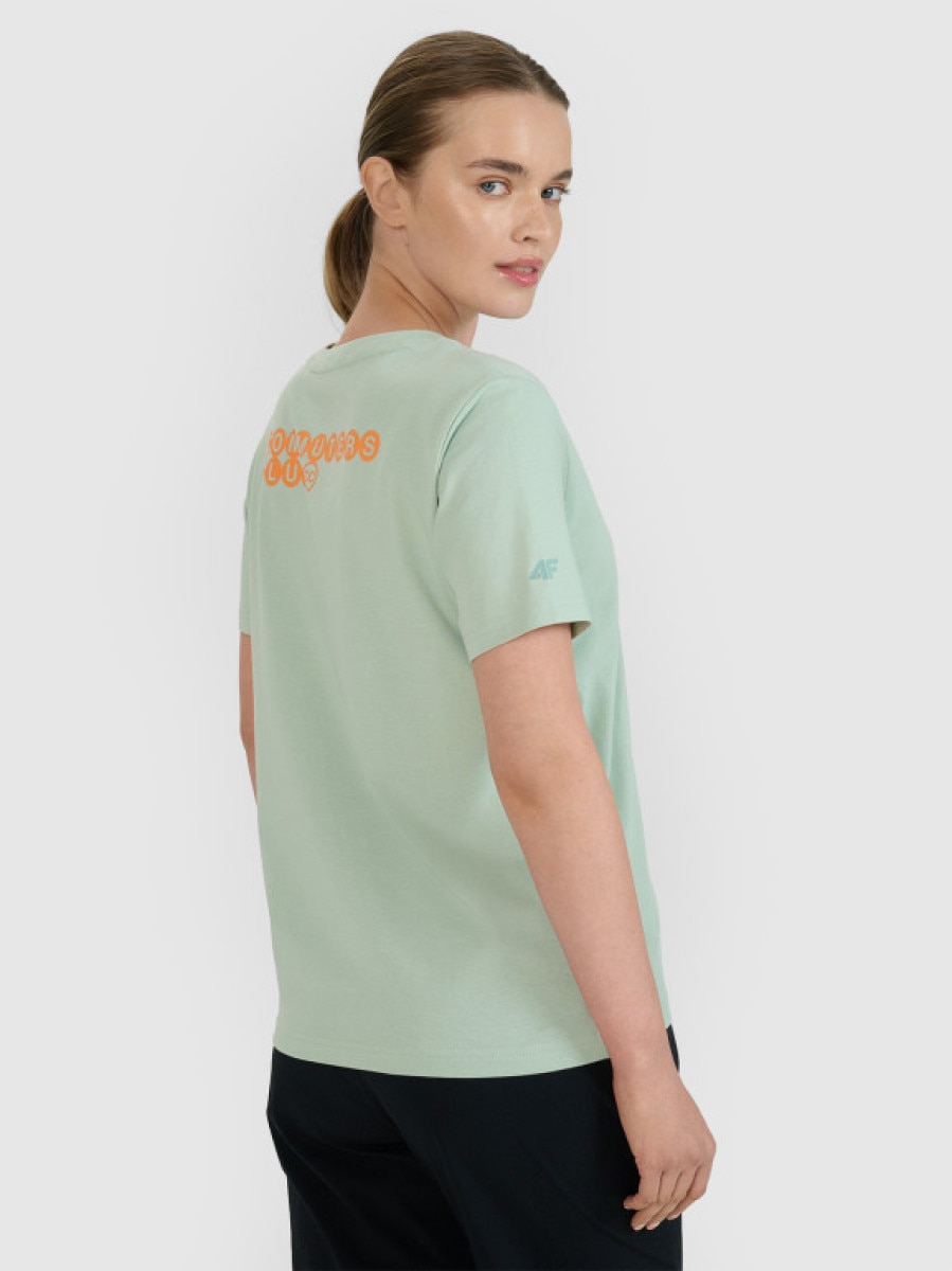 Damski t-shirt z nadrukiem oversize 4F 4FWSS25TTSHF2238 - zielony