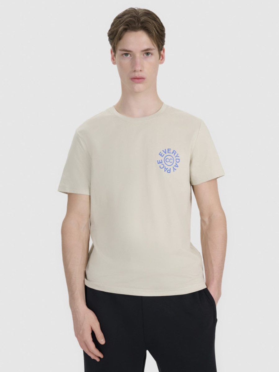 Męski t-shirt z nadrukiem 4F 4FWSS25TTSHM1980 - beżowy