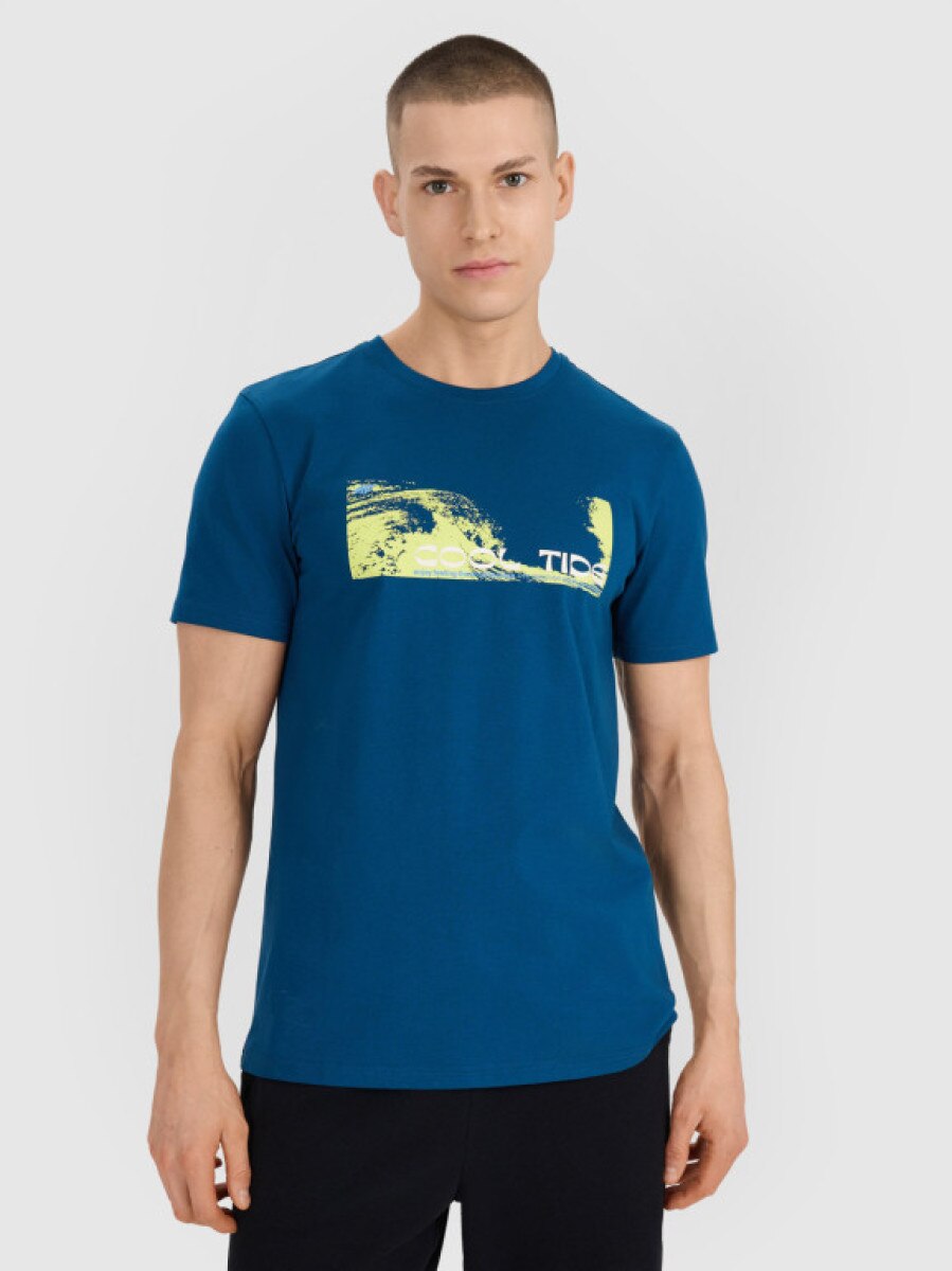 Męski t-shirt z nadrukiem 4F 4FWSS25TTSHM2030 - turkusowy