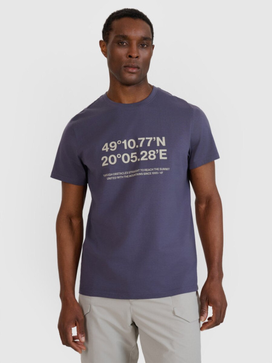 Męski t-shirt z nadrukiem 4F 4FWSS25TTSHM2209 - niebieski