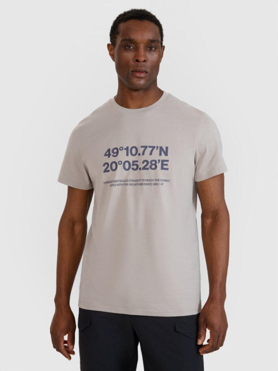 Męski t-shirt z nadrukiem 4F 4FWSS25TTSHM2209 -szary