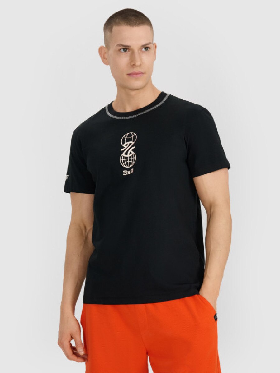 Męski t-shirt z nadrukiem 4F 4FRSS25TTSHM3092 - czarny