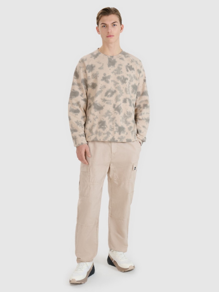 Męskie spodnie casual cargo 4F 4FRSS25TTROM1459 - beżowe