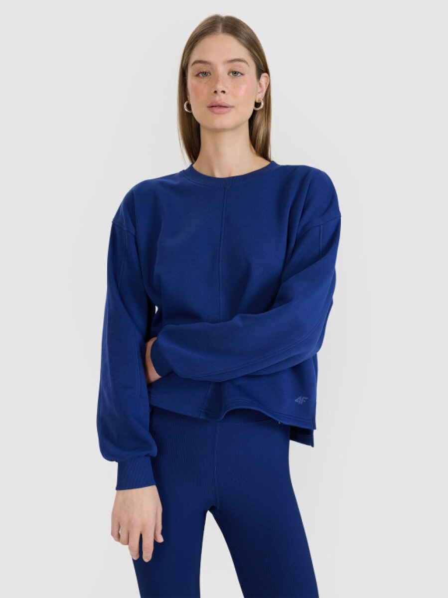 Damska bluza dresowa nierozpinana bez kaptura 4F 4FWSS25TSWSF1543 - niebieska