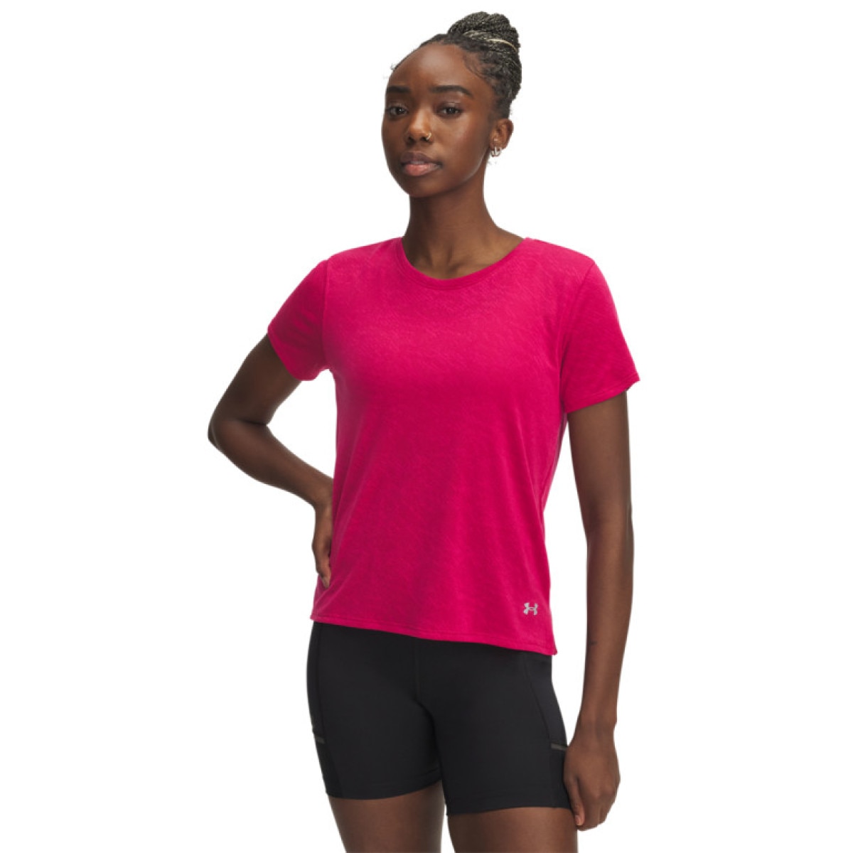 Damska koszulka do biegania Under Armour UA Launch Camo Shortsleeve - różowa