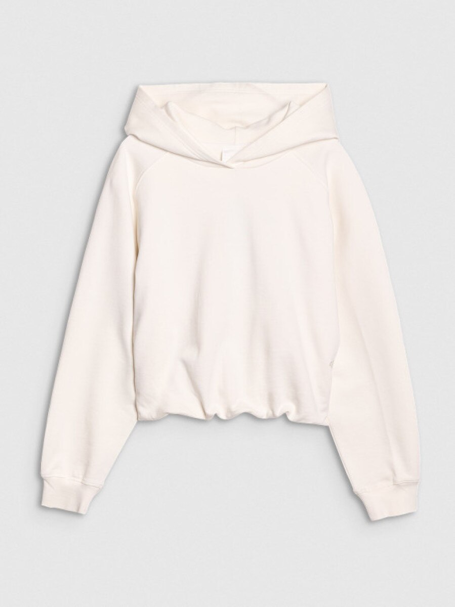 Damska bluza dresowa nierozpinana z kapturem 4F x Anna Lewandowska 4FALSSS25TSWSF2049 - biała