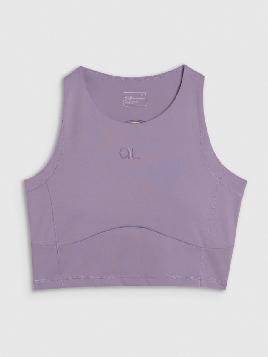 Damski crop top treningowy 4F x Anna Lewandowska 4FALSSS25TFSLF696 - fioletowy