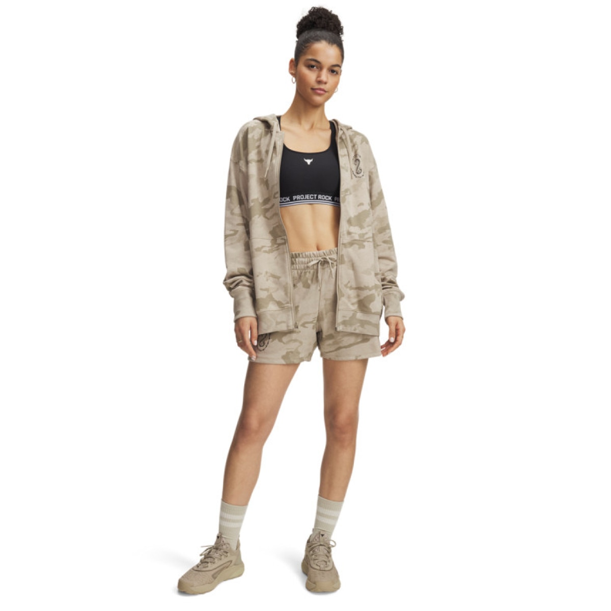 Damskie spodenki treningowe Under Armour Project Rock Terry Short - beżowe