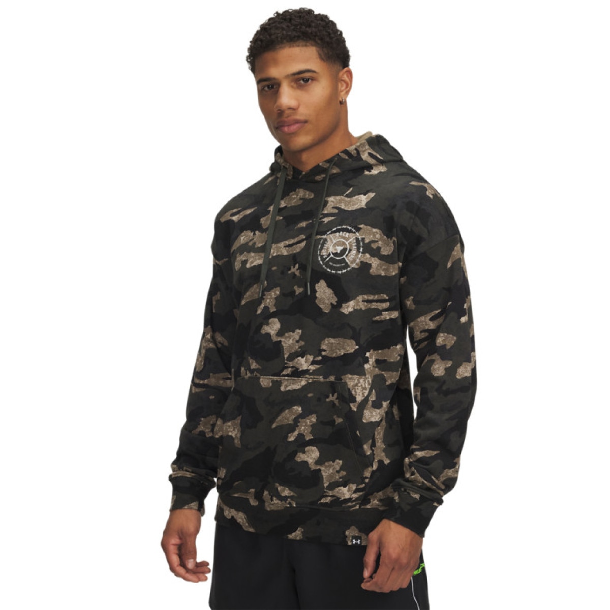 Męska bluza dresowa nierozpinana z kapturem Under Armour Project Rock AOP Terry HD - khaki