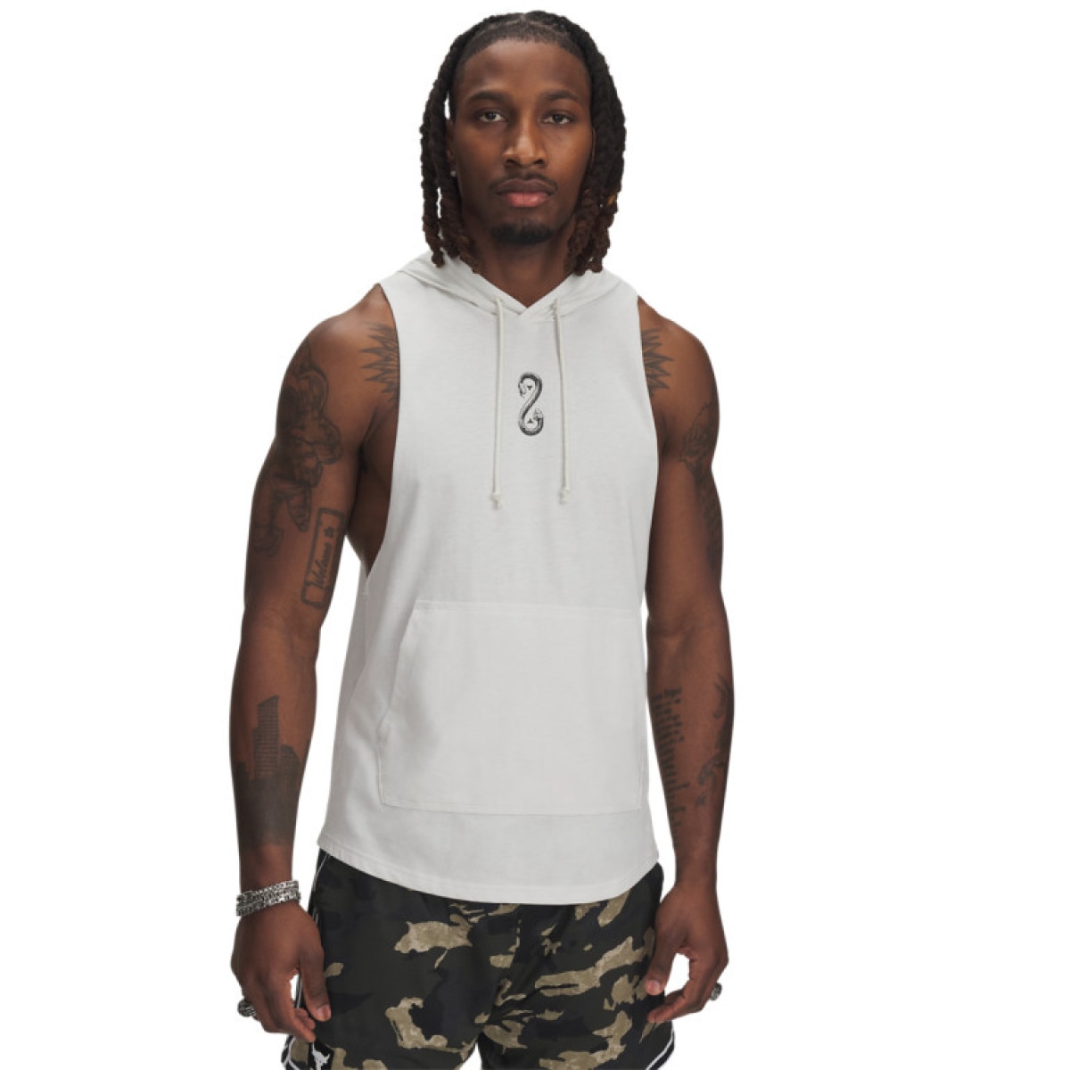 Męski top treningowy z kapturem Under Armour Project Rock Snake SL HD - biały