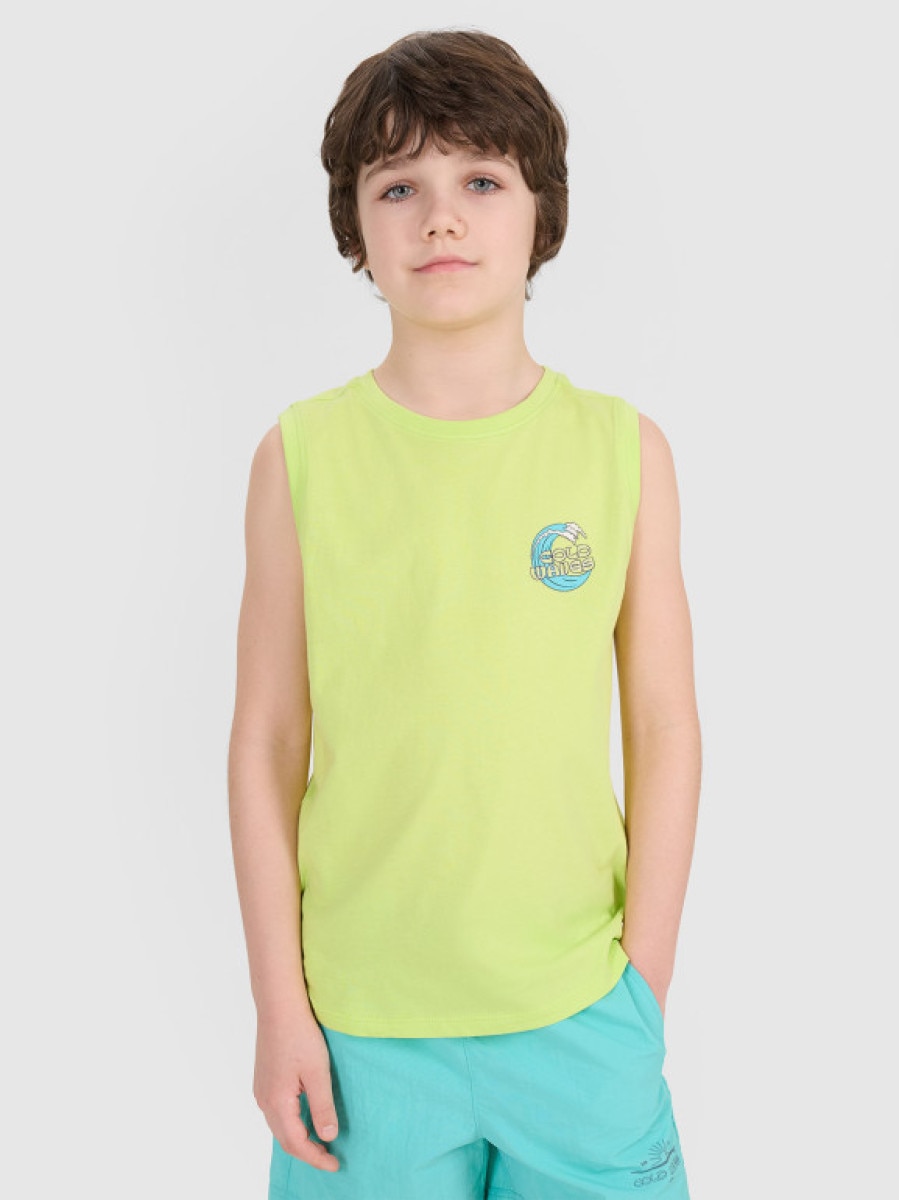 Chłopięcy top z nadrukiem 4F 4FJWSS25TSLEM162 - zielony