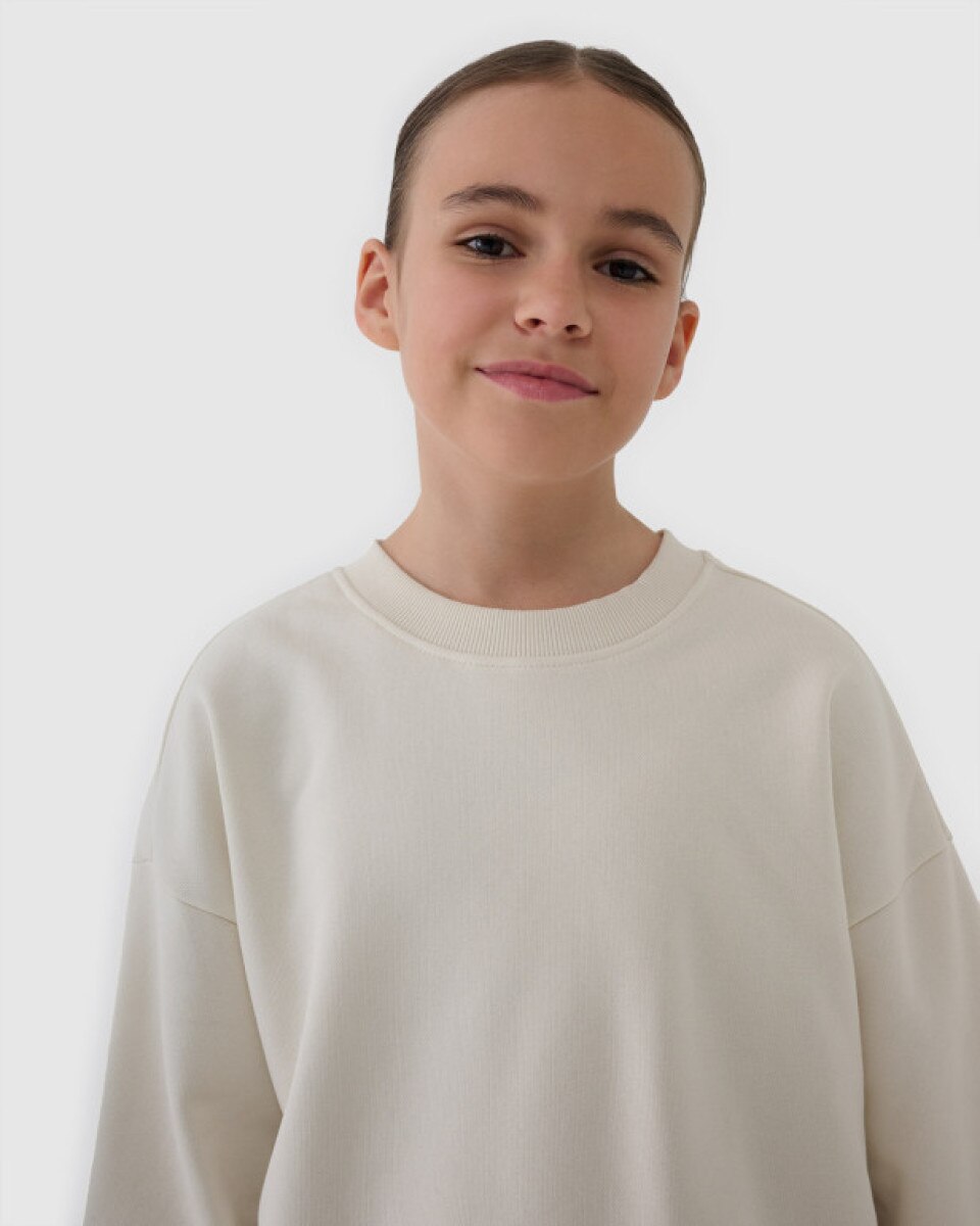 Dziewczęca bluza dresowa bez kaptura nierozpinana 4F 4FJWSS25TSWSF1479 - beżowa