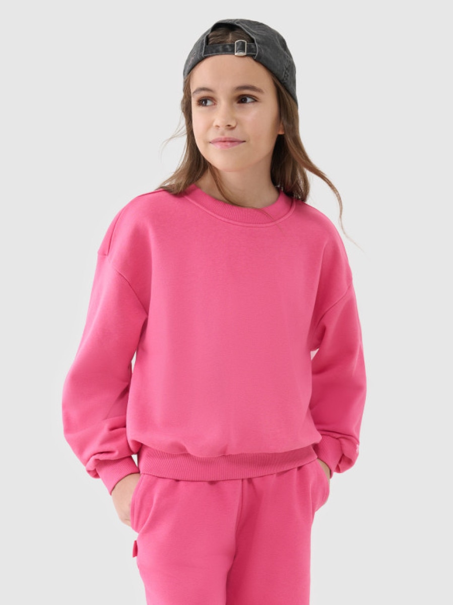 Dziewczęca bluza dresowa bez kaptura nierozpinana 4F 4FJWSS25TSWSF1479 - różowa